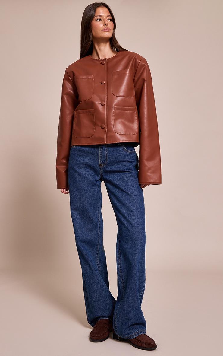 Pretty Little Thing Tan Pocket Detail Faux Leather Jacket