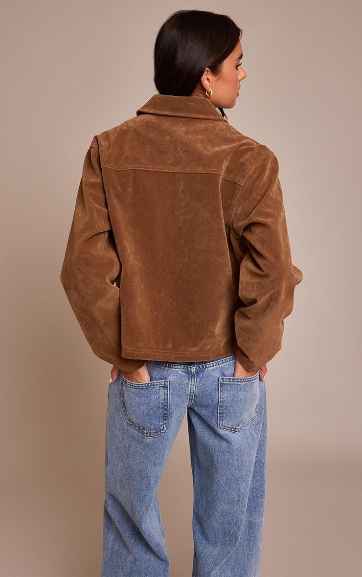Pretty Little Thing Tan Pocket Trim Faux Suede Jacket