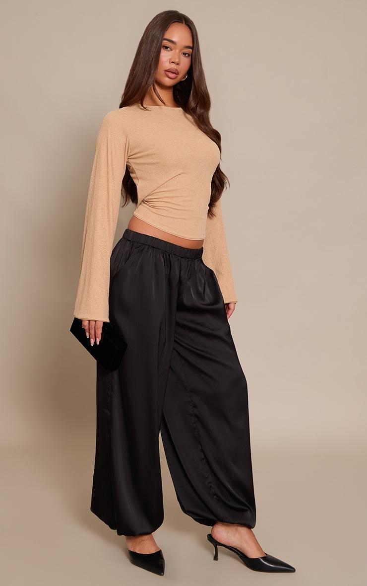 Pretty Little Thing Tan Rib Onion Skin Flare Long Sleeve Top