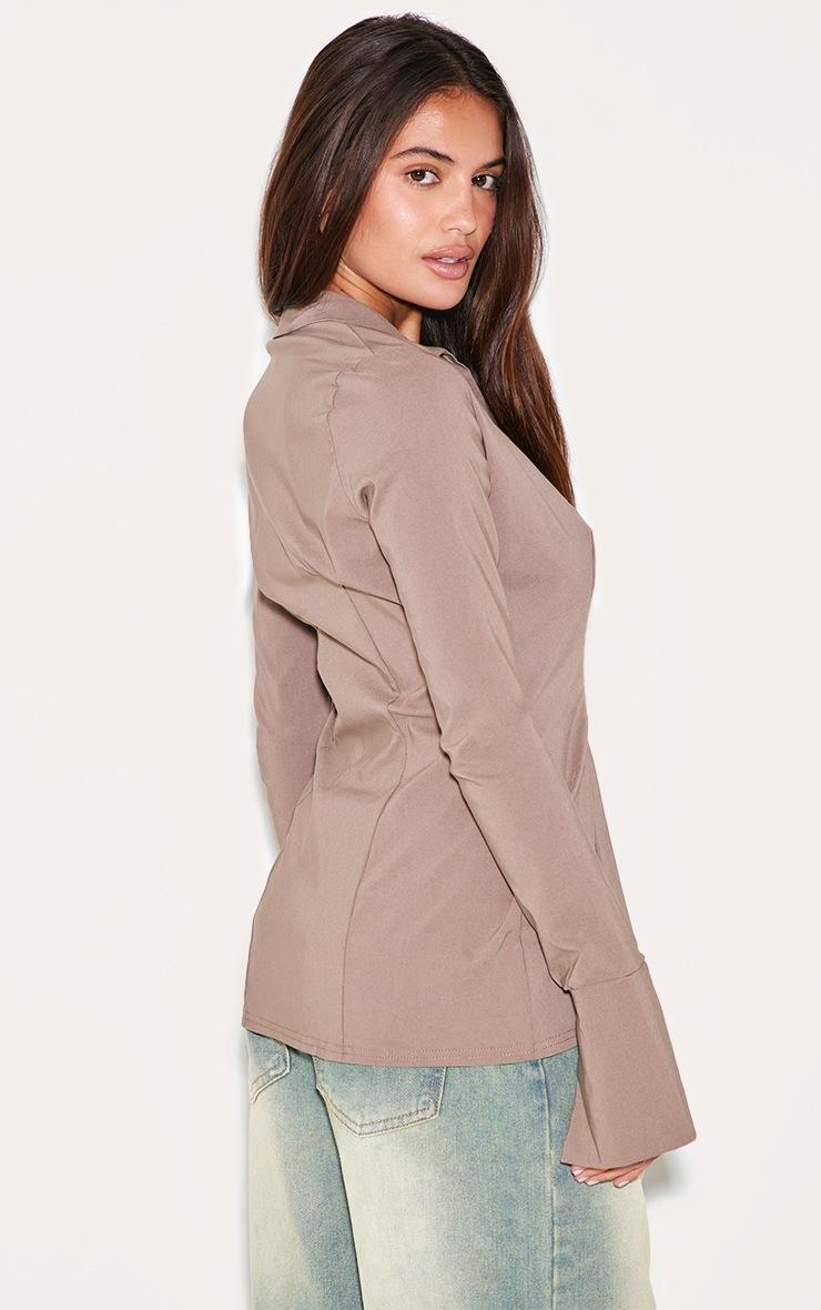 Pretty Little Thing Taupe Bengaline Cinched Waist Detail Long Sleeve Shirt