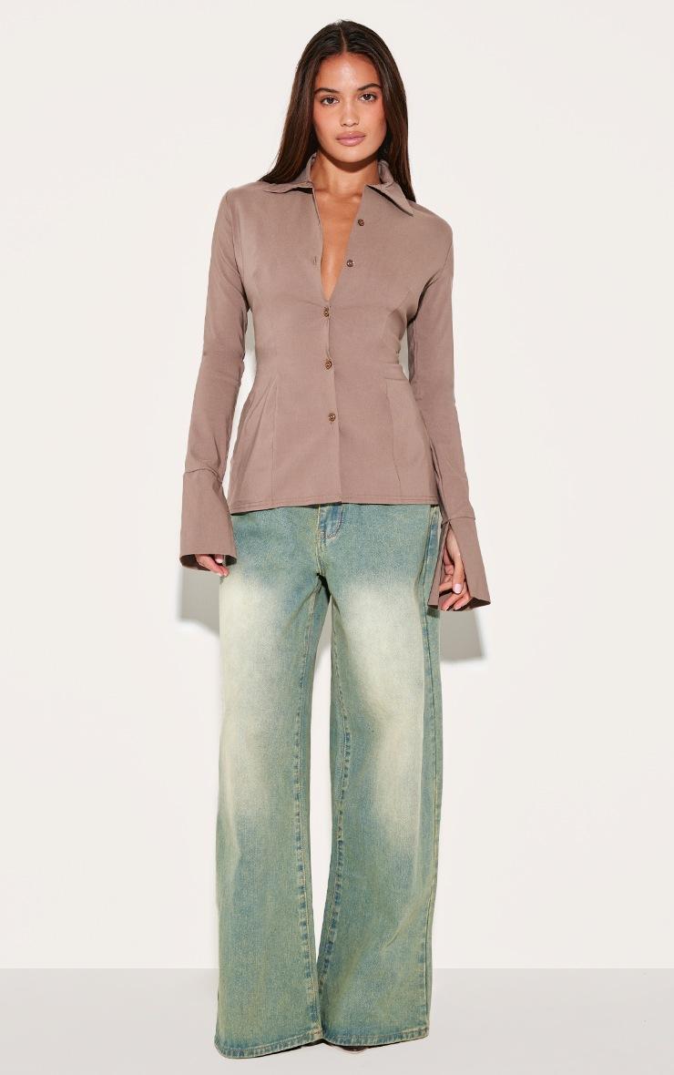 Pretty Little Thing Taupe Bengaline Cinched Waist Detail Long Sleeve Shirt