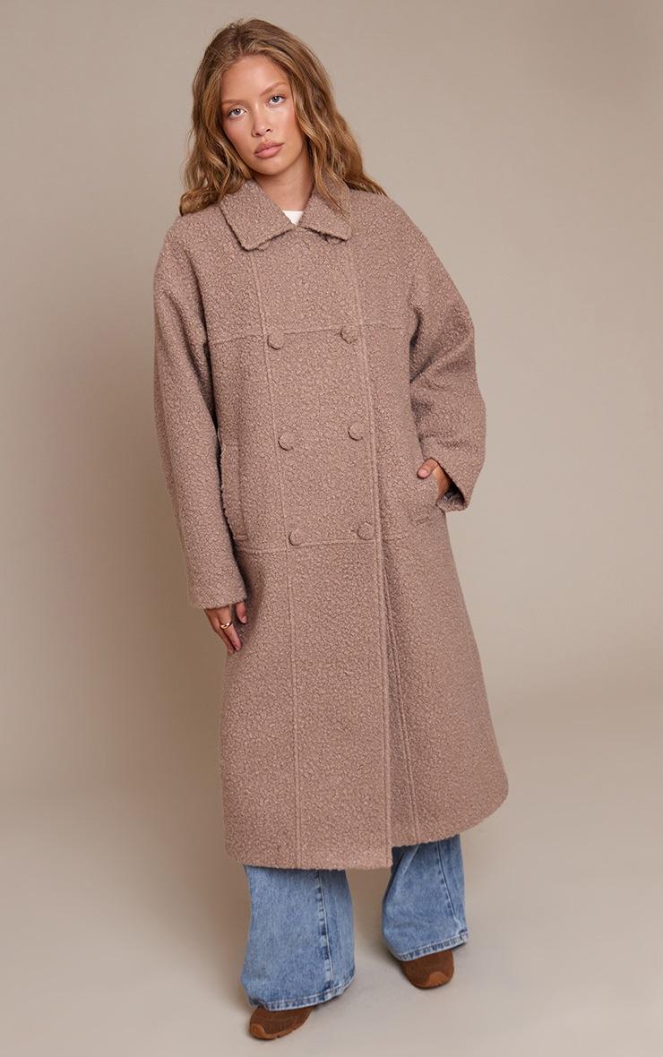 Pretty Little Thing Taupe Boucle Double Breasted Maxi Coat