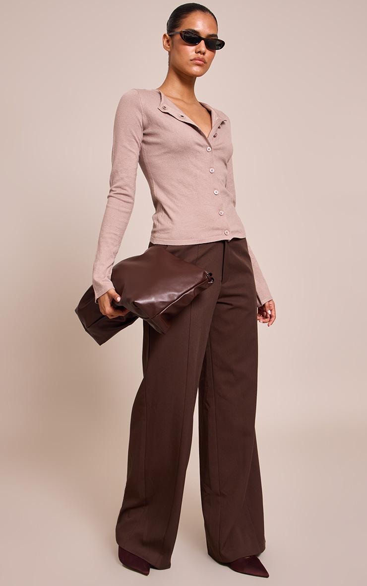 Pretty Little Thing Taupe Button Through Fine Knit Cardigan