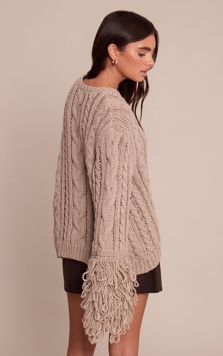 Pretty Little Thing Taupe Cable Knit Loop Trim Sweater