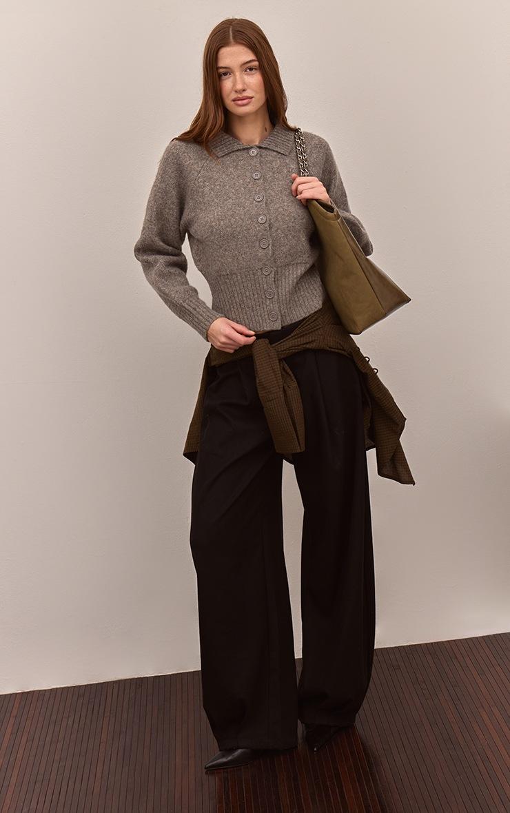 Pretty Little Thing Taupe Collared Waist Detail Knitted Cardigan