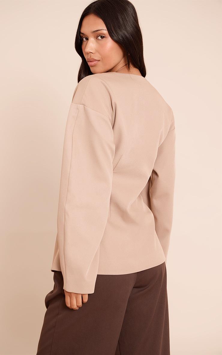 Pretty Little Thing Taupe Collarless Fabric Covered Button Blazer