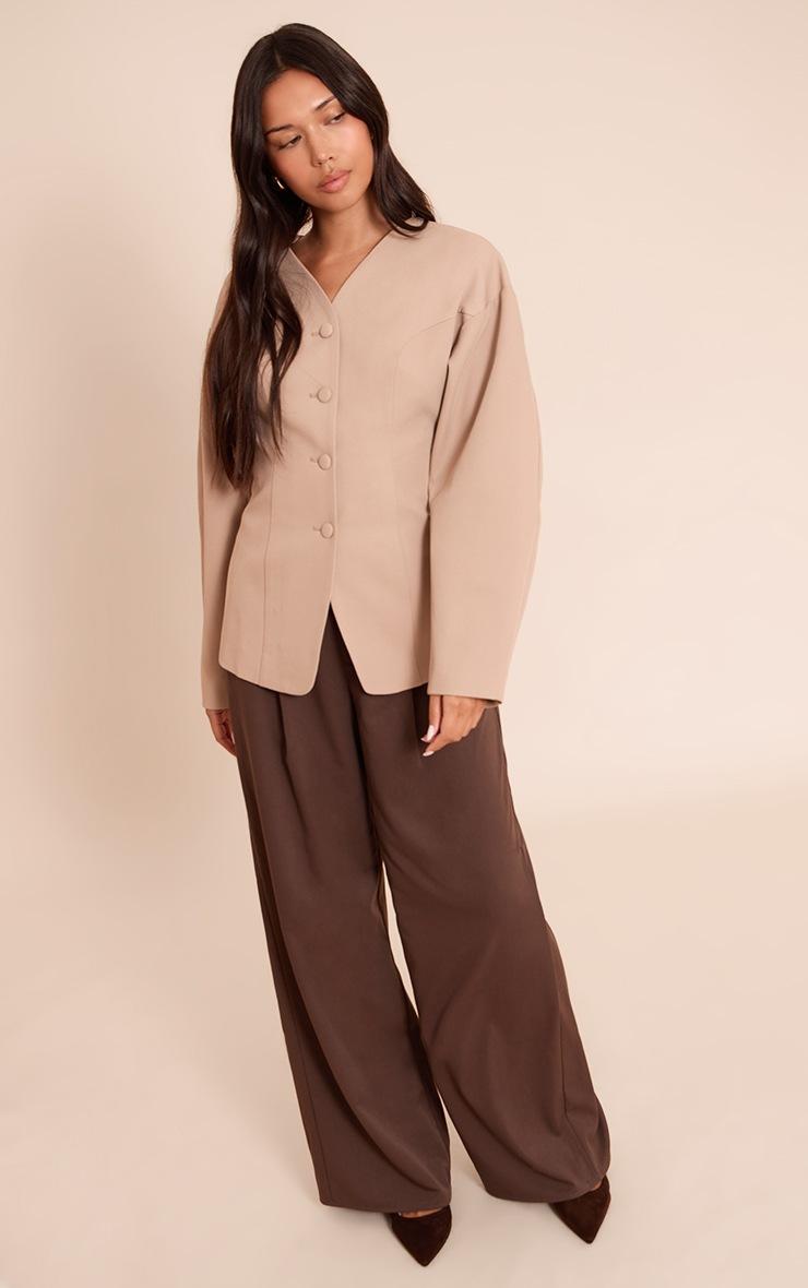 Pretty Little Thing Taupe Collarless Fabric Covered Button Blazer
