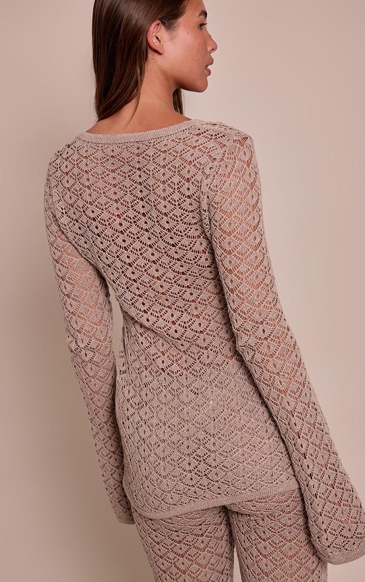 Pretty Little Thing Taupe Crochet Knit Long Sleeve Cardigan