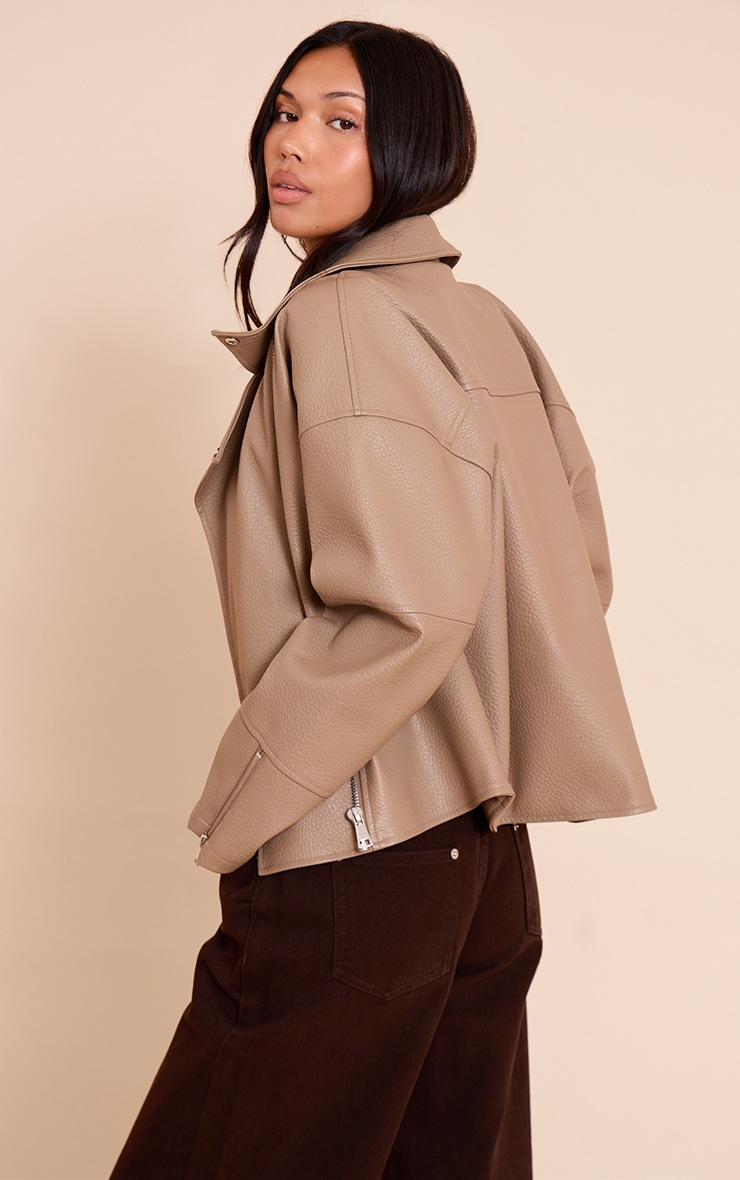 Pretty Little Thing Taupe Faux Leather Oversized Biker Jacket