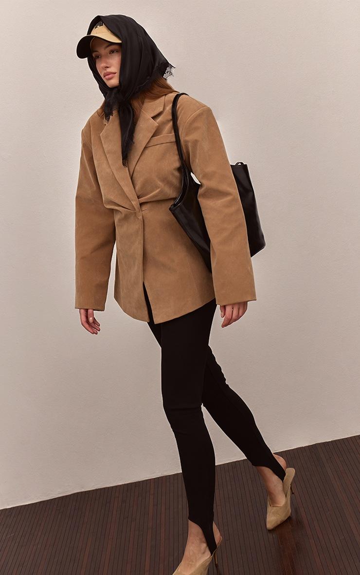 Pretty Little Thing Taupe Faux Suede Cinch Waist Blazer