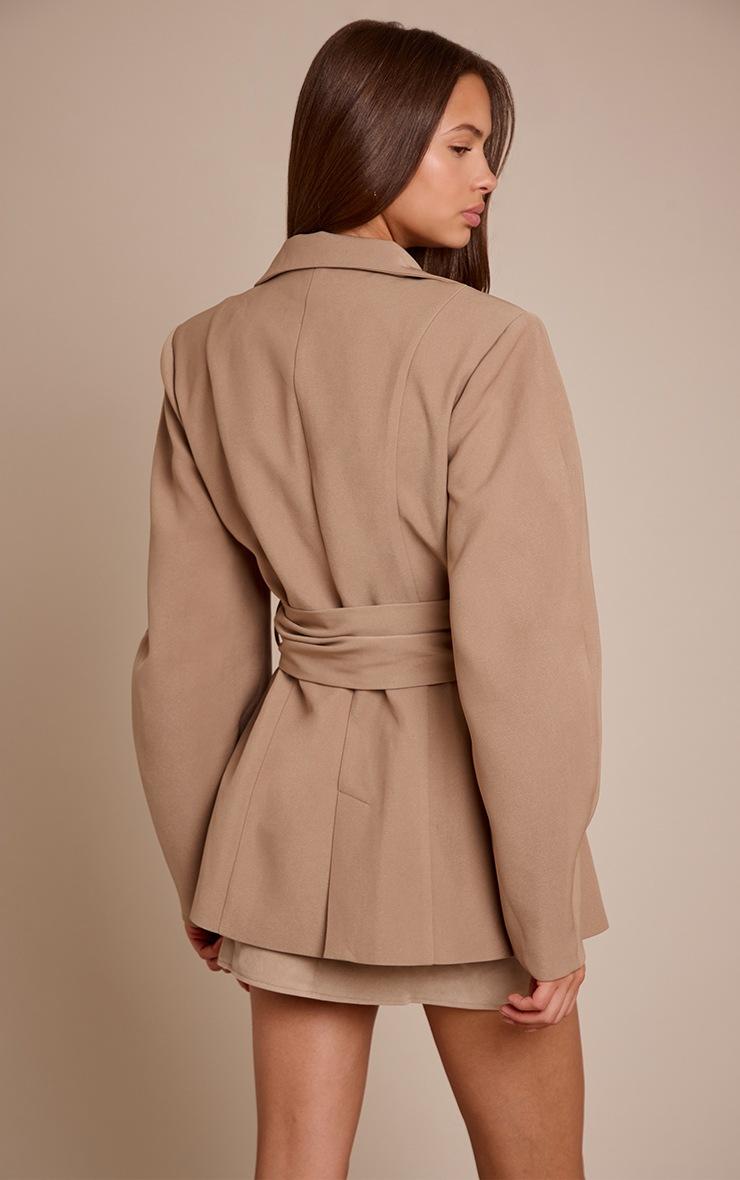 Pretty Little Thing Taupe Gathered Wrap Waist Belted Blazer