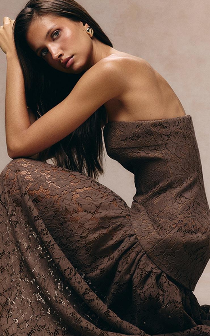 Pretty Little Thing Taupe Lace Sheer Skirt Panel Bandeau Midaxi Dress