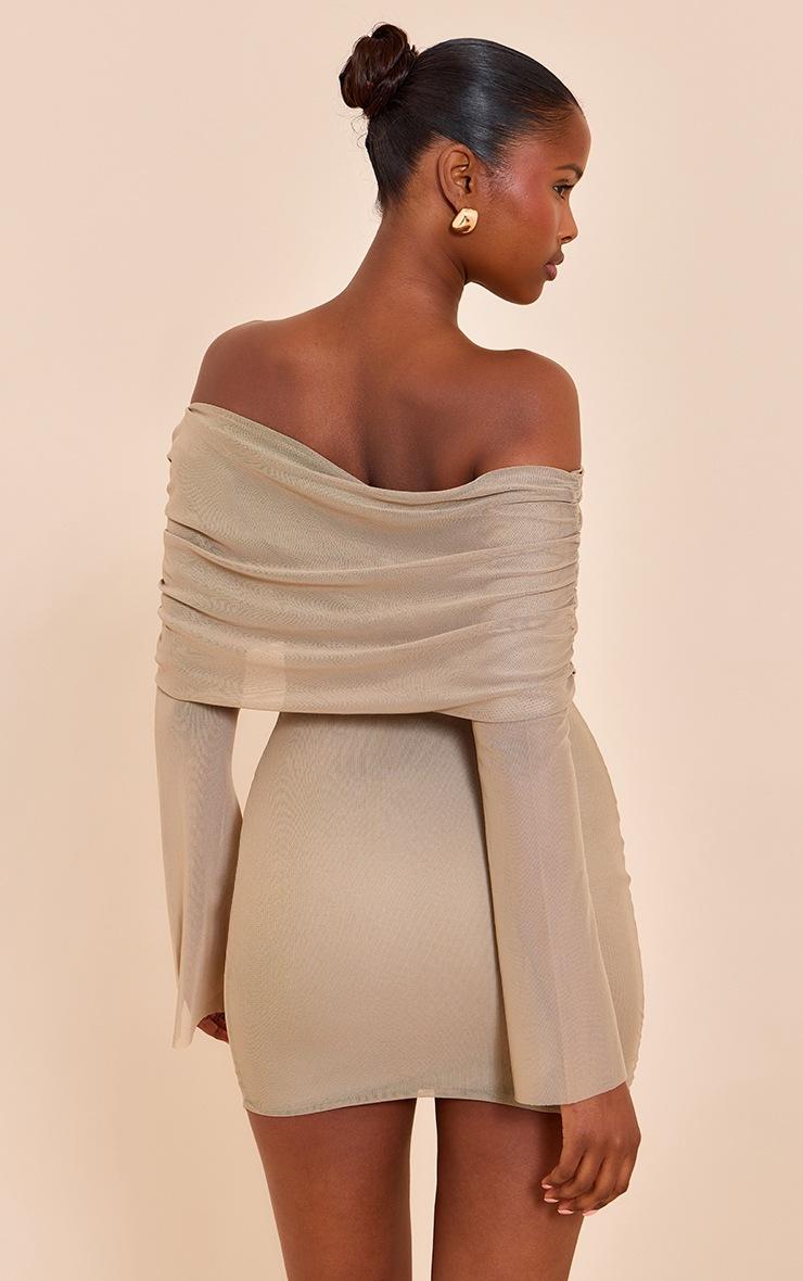 Pretty Little Thing Taupe Lined Mesh Long Sleeve Mini Dress