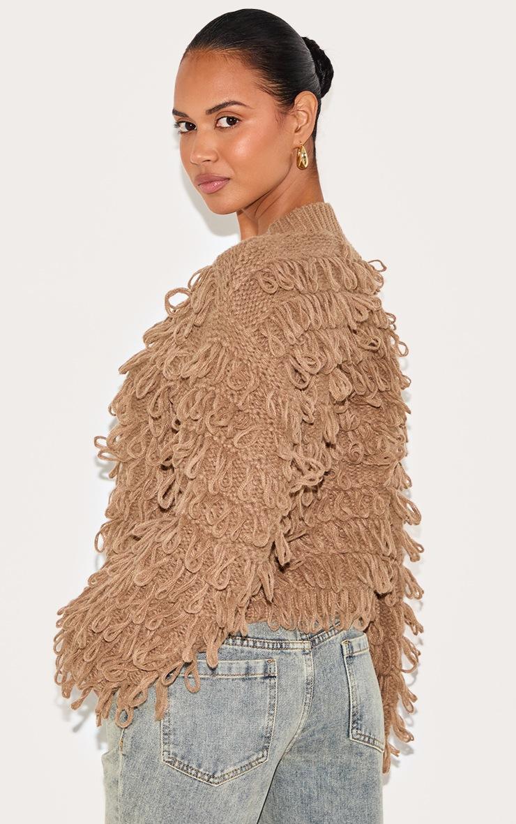 Pretty Little Thing Taupe Loop Knit Crew Neck Button Up Cardigan