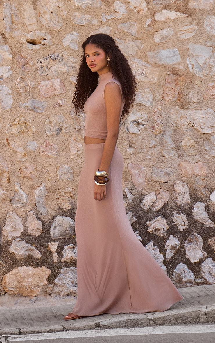 Pretty Little Thing Taupe Mesh High Neck Sleeveless Top