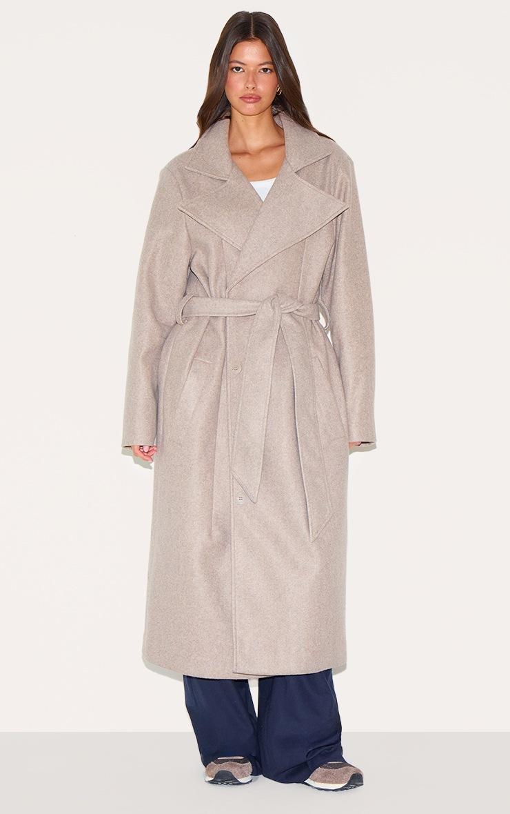 Pretty Little Thing Taupe Oversized Wool Look Trench Coat