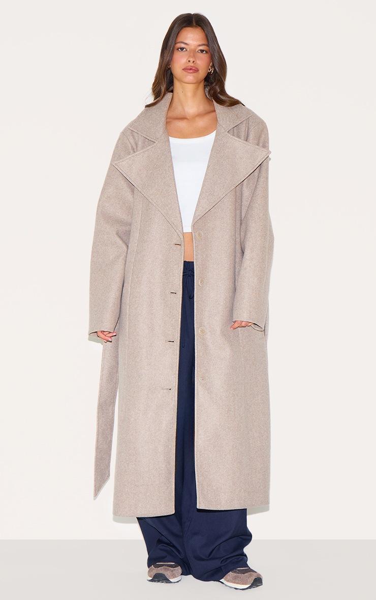 Pretty Little Thing Taupe Oversized Wool Look Trench Coat