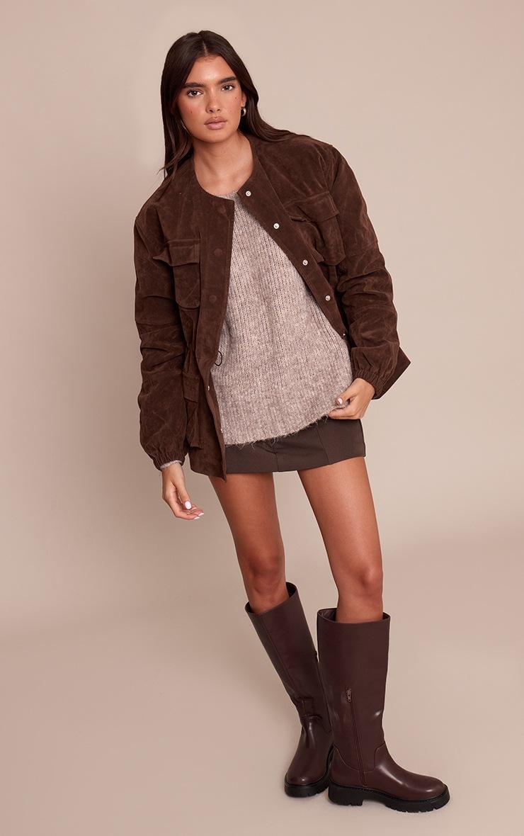 Pretty Little Thing Taupe Rib Detail Oversized Sweater