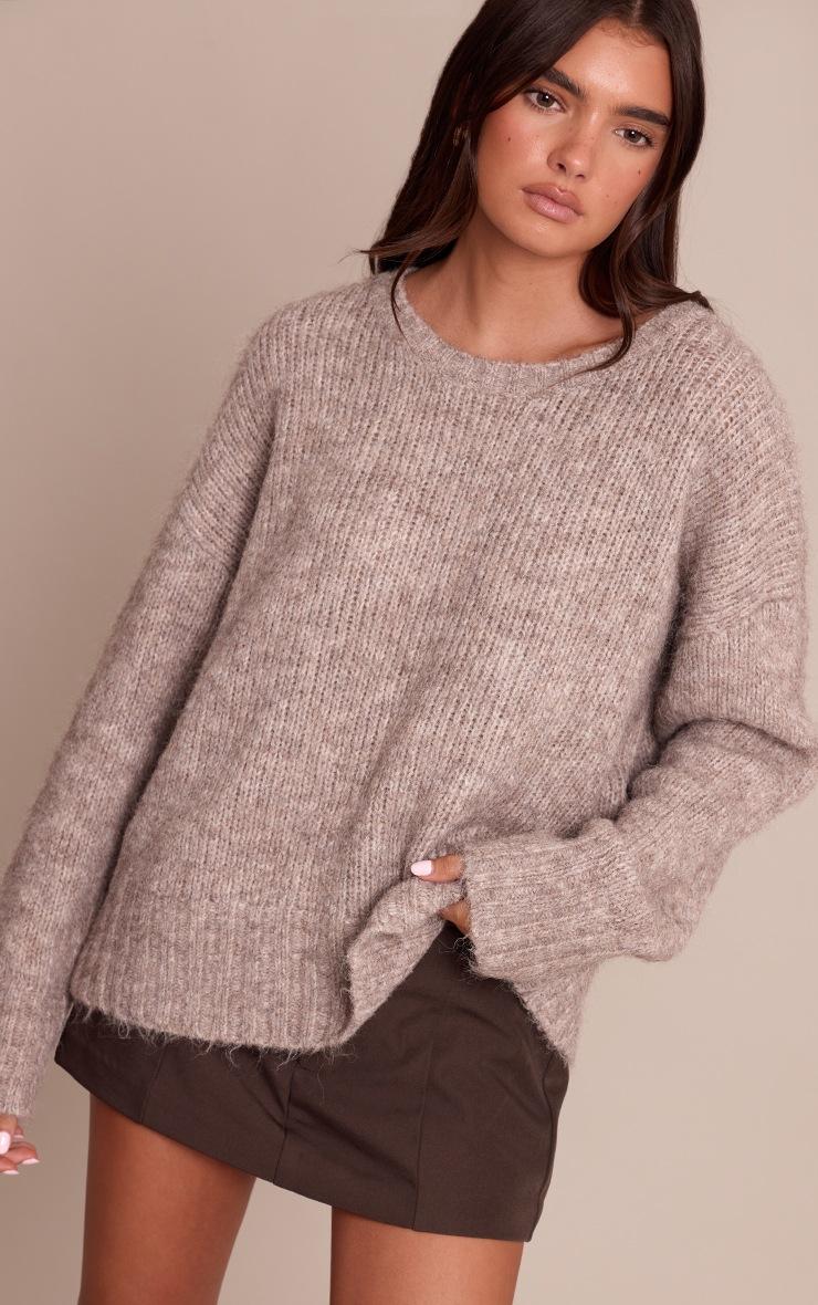 Pretty Little Thing Taupe Rib Detail Oversized Sweater