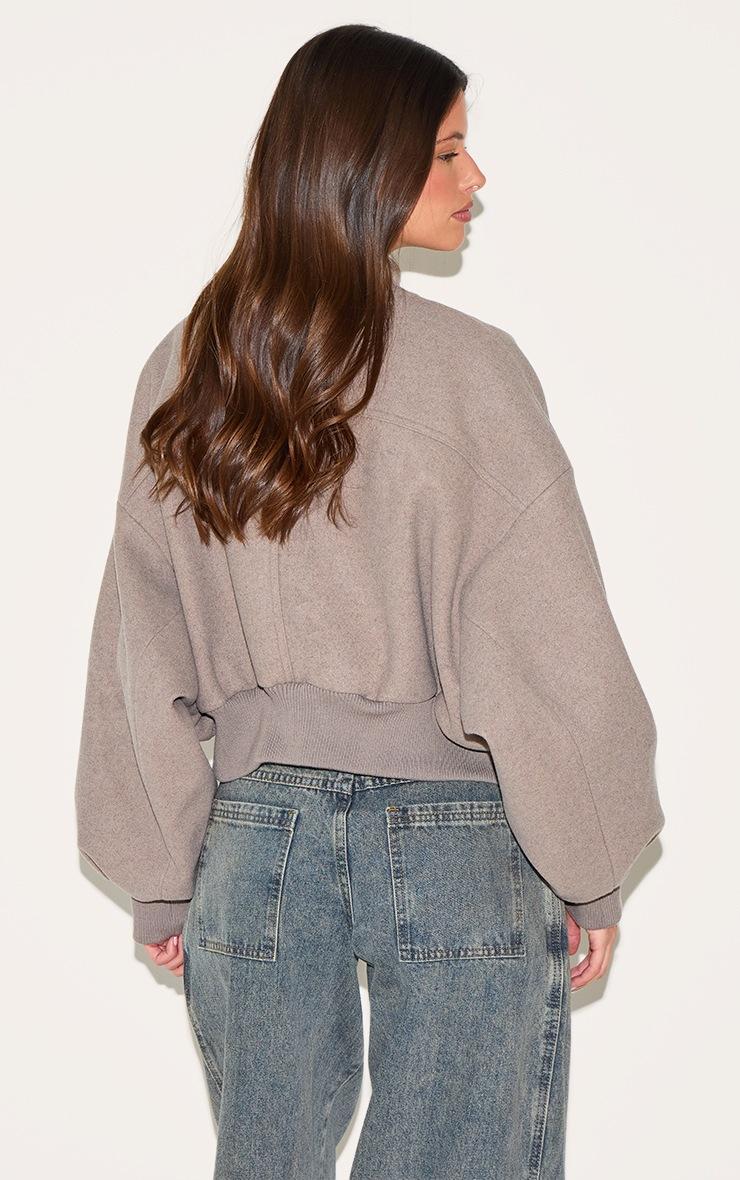 Pretty Little Thing Taupe Ruched Sleeve Cropped Bomber Jacket