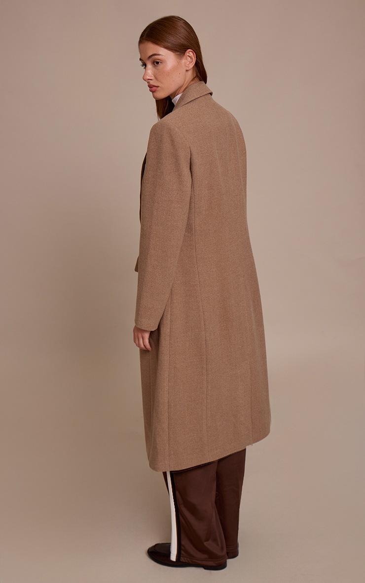 Pretty Little Thing Taupe Single Breasted Seam Detail Wool Look Maxi Coat