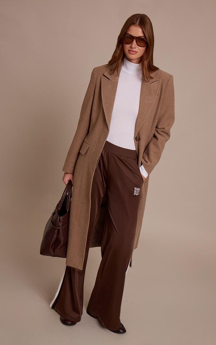 Pretty Little Thing Taupe Single Breasted Seam Detail Wool Look Maxi Coat