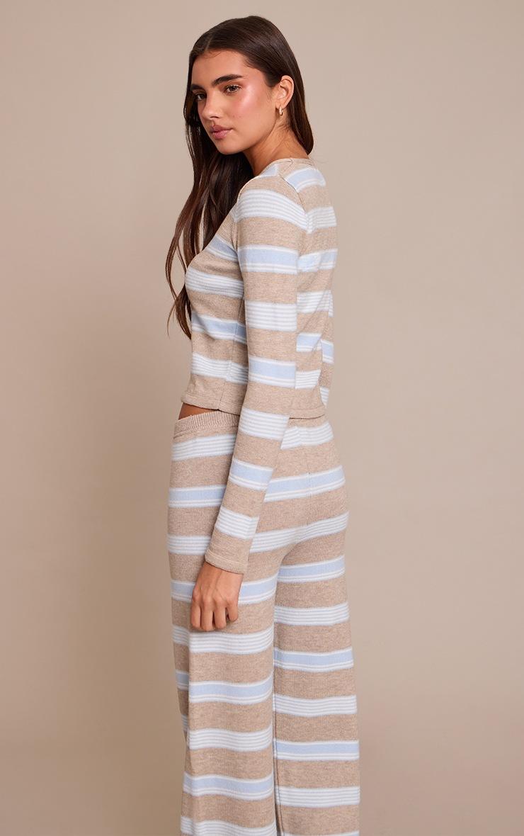 Pretty Little Thing Taupe Striped Long Sleeve Knitted T-Shirt