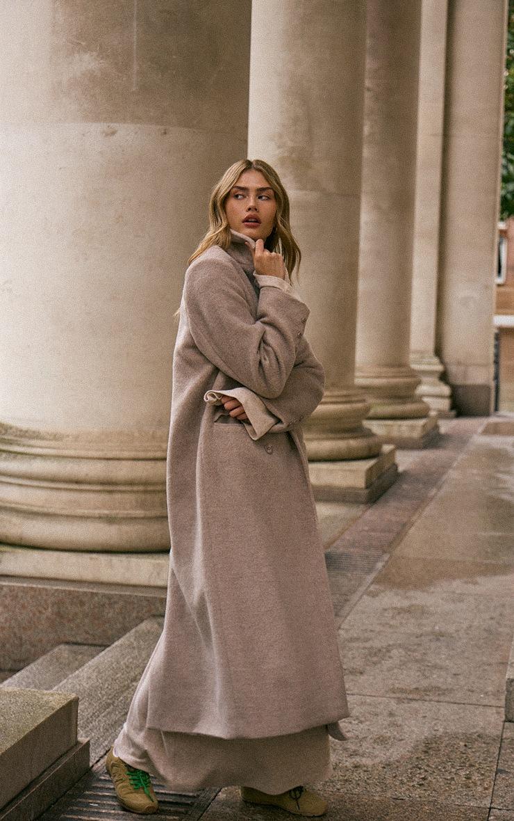 Pretty Little Thing Taupe Structured Double Breasted Wool Look Maxi Coat