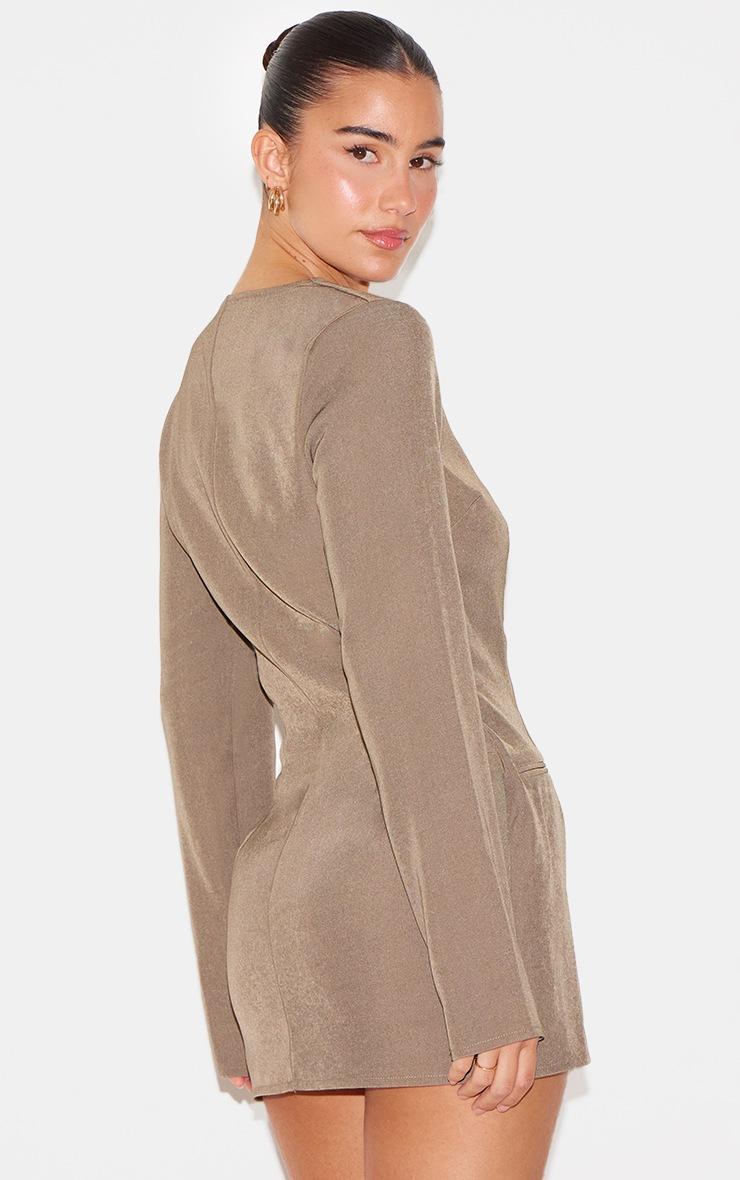 Pretty Little Thing Taupe Tailored Button Down Scoop Neck Romper