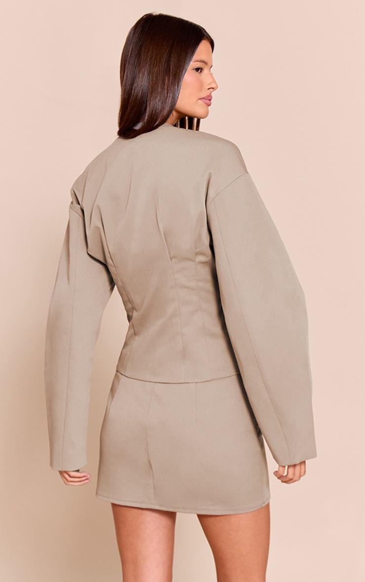 Pretty Little Thing Taupe Tailored Woven Boxy Balloon Sleeve Blazer
