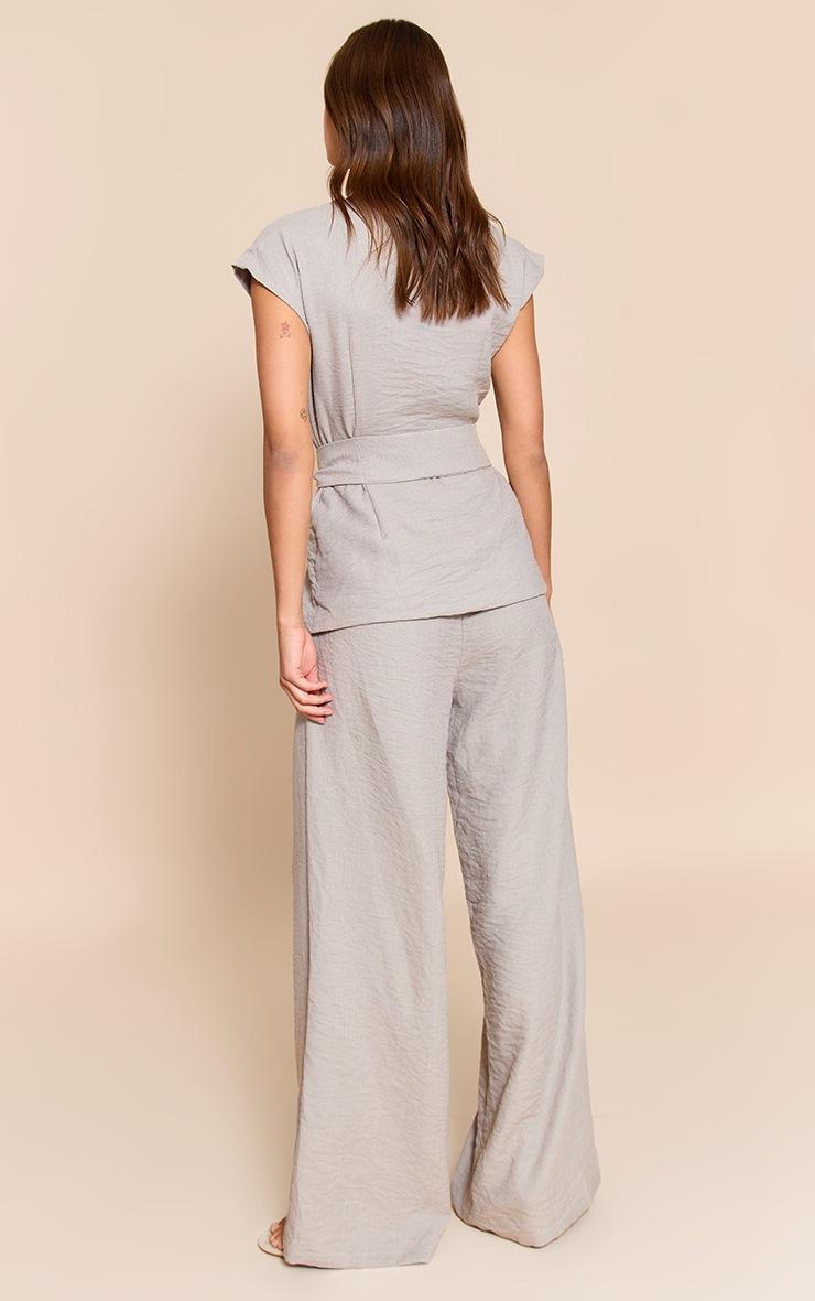 Pretty Little Thing Taupe Textured Tie Waist Jumpsuit