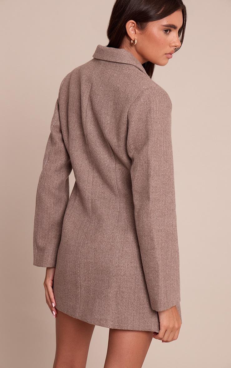 Pretty Little Thing Taupe Wool Look Cinched Waist Blazer Dress