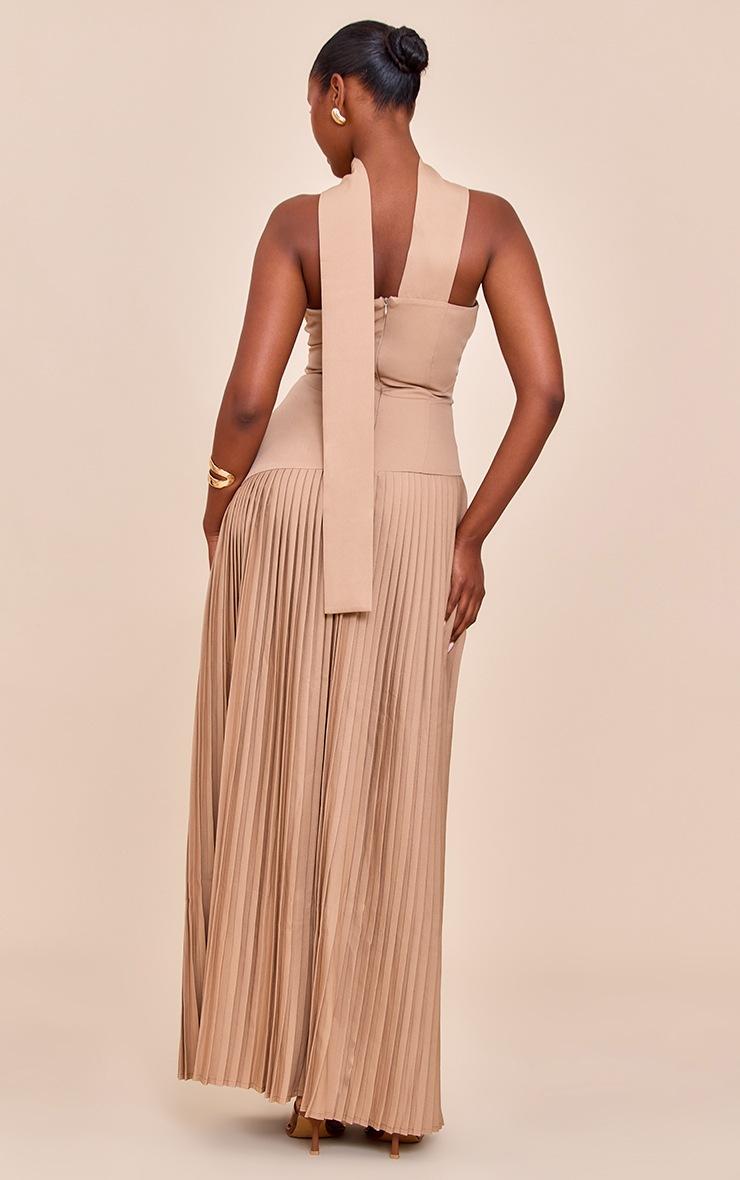 Pretty Little Thing Taupe Woven Asymmetric Pleated Maxi Dress