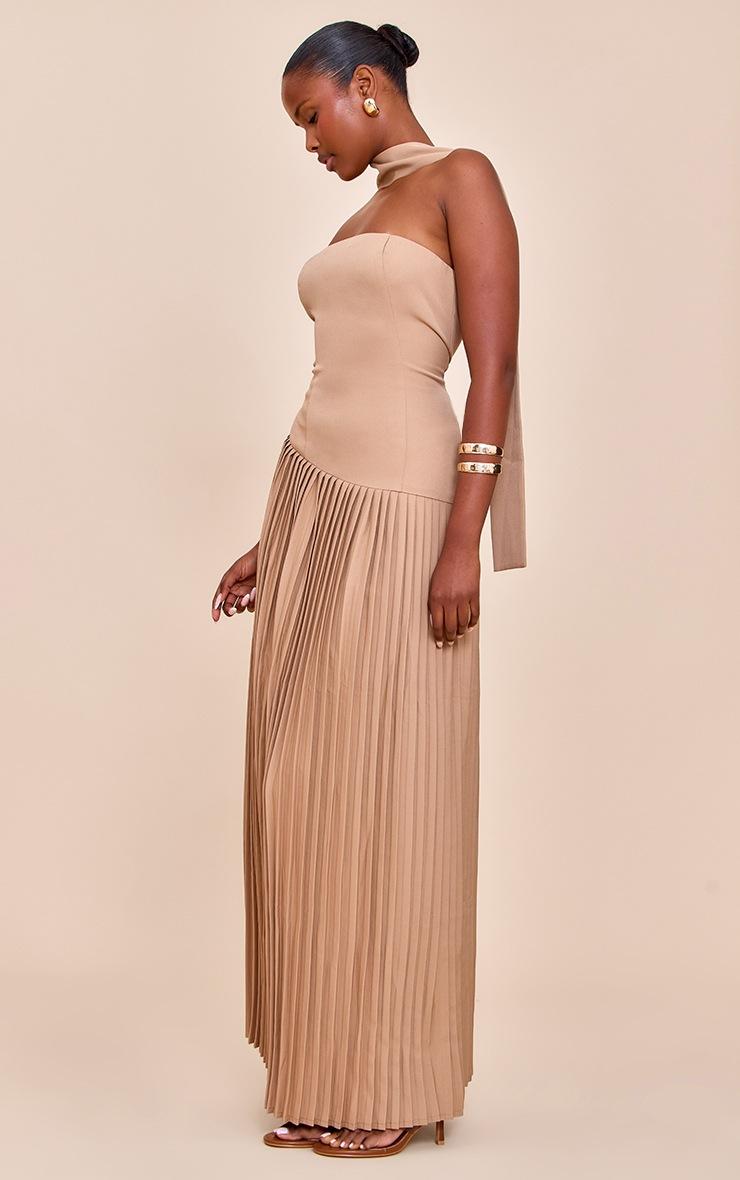 Pretty Little Thing Taupe Woven Asymmetric Pleated Maxi Dress