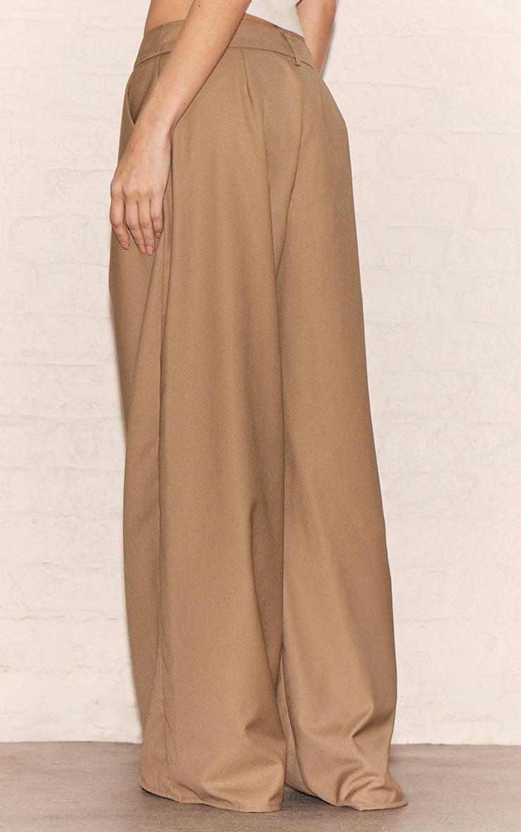 Pretty Little Thing Taupe Woven Double Pleat Wide Leg Pants