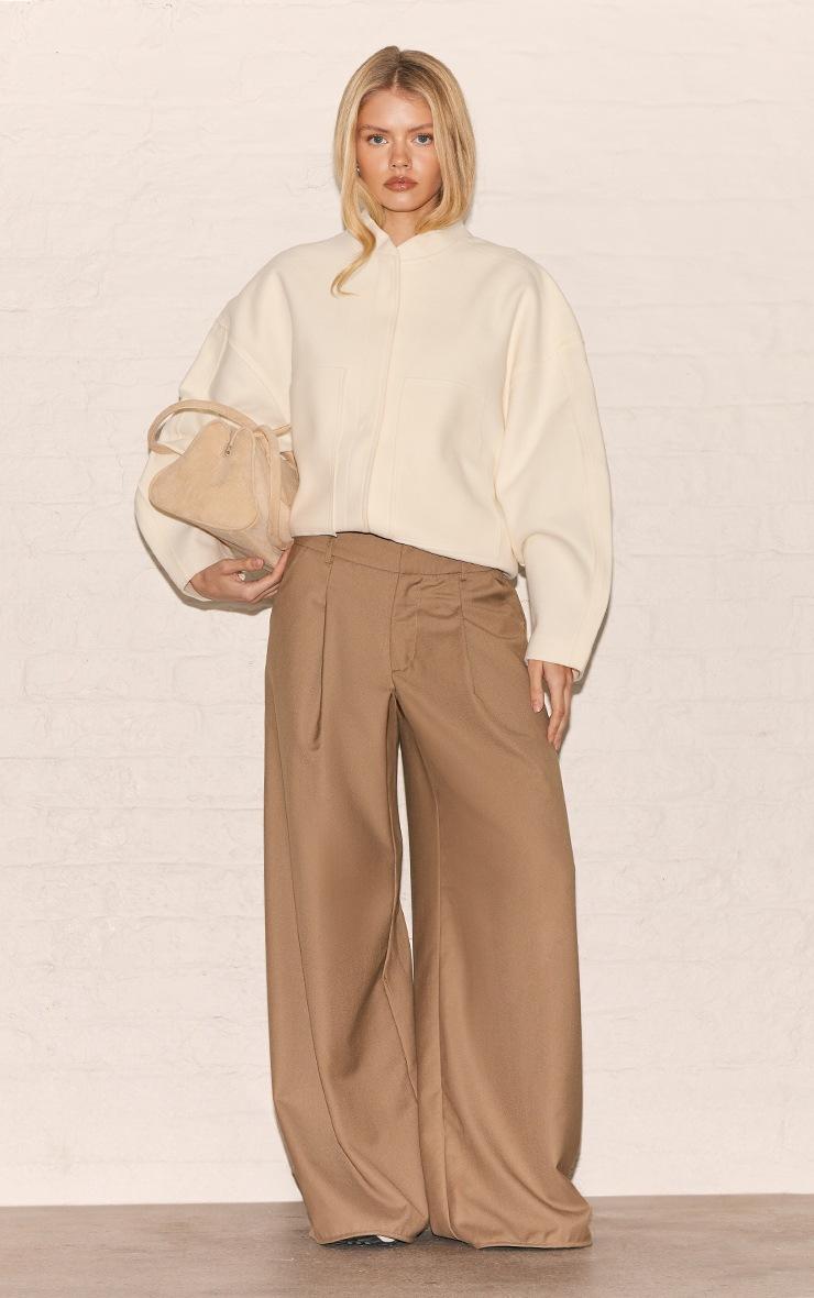 Pretty Little Thing Taupe Woven Double Pleat Wide Leg Pants