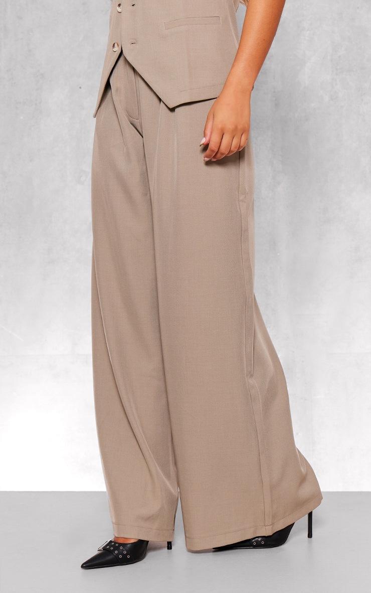 Pretty Little Thing Taupe Woven Tailored Wide Leg Pleated Pants