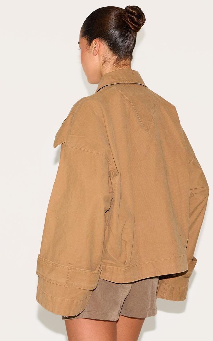 Pretty Little Thing Taupe Wrap Over Detail Canvas Trench Coat