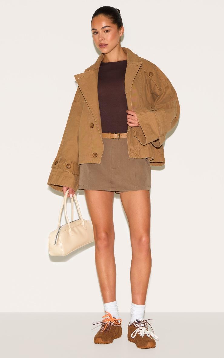 Pretty Little Thing Taupe Wrap Over Detail Canvas Trench Coat