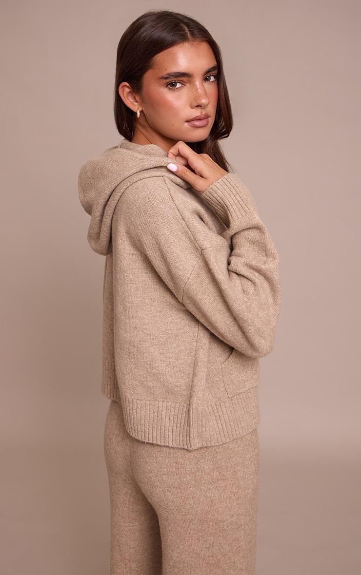 Pretty Little Thing Taupe Zip Through Knitted Hoodie