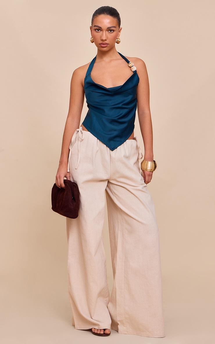 Pretty Little Thing Teal Satin Bead Detail Backless Top