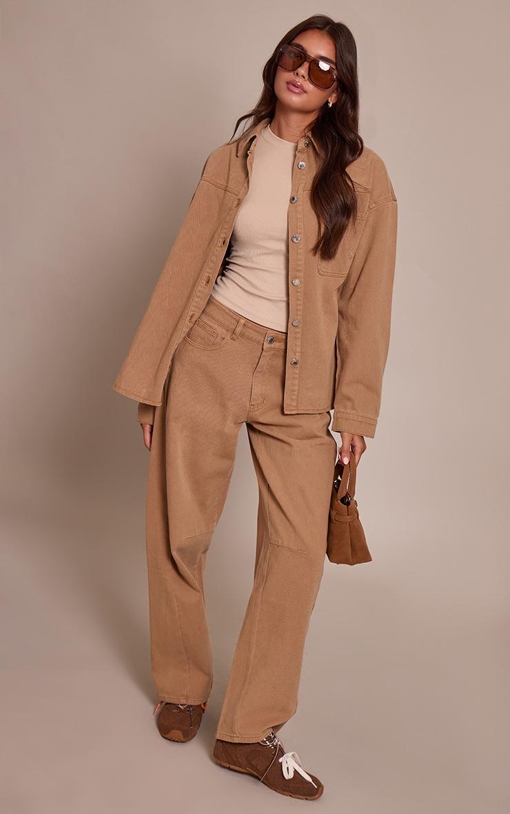 Pretty Little Thing Toffee Seam Detail Low Rise Barrel Jeans