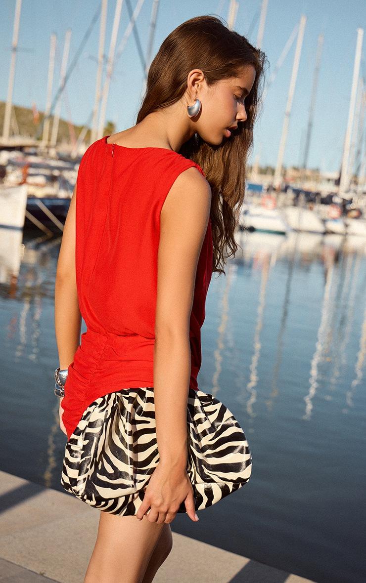 Pretty Little Thing Tomato Red Soft Touch Ruched High Neck Mini Dress