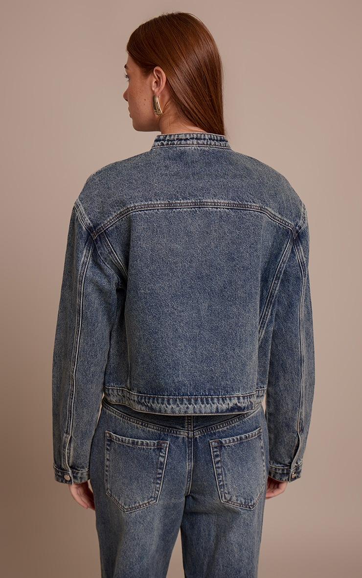 Pretty Little Thing Vintage Blue Boxy Denim Racer Jacket