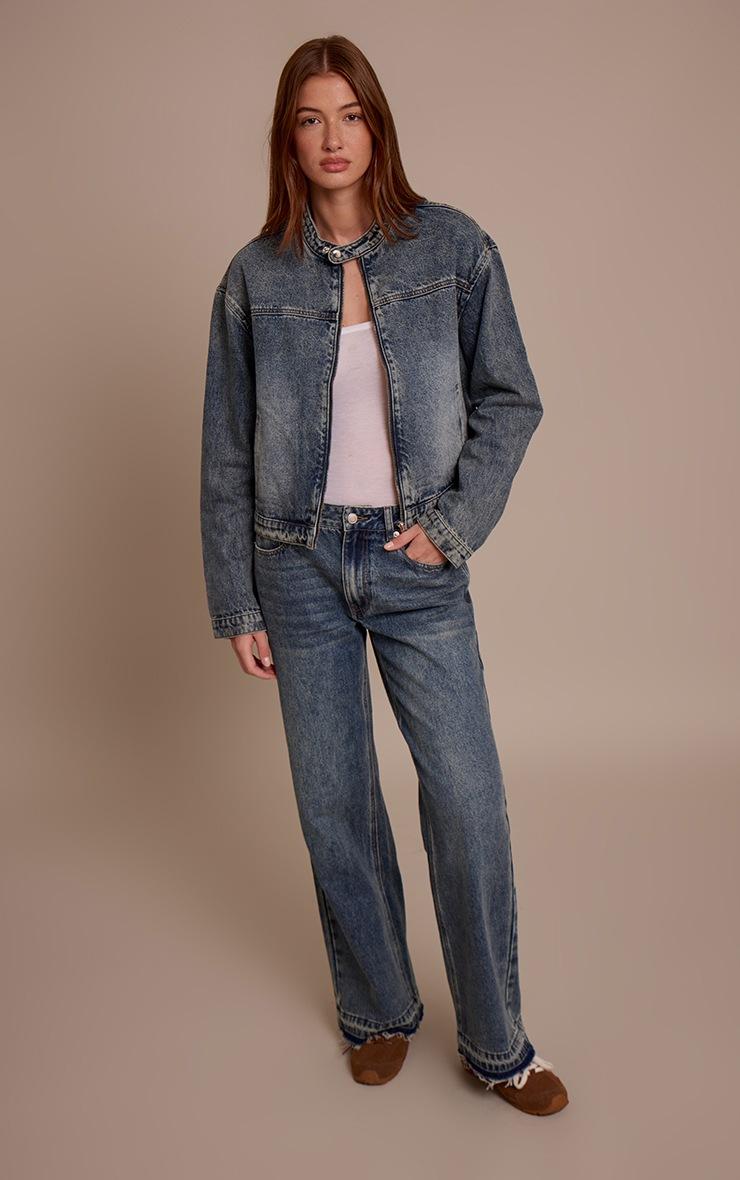 Pretty Little Thing Vintage Blue Boxy Denim Racer Jacket