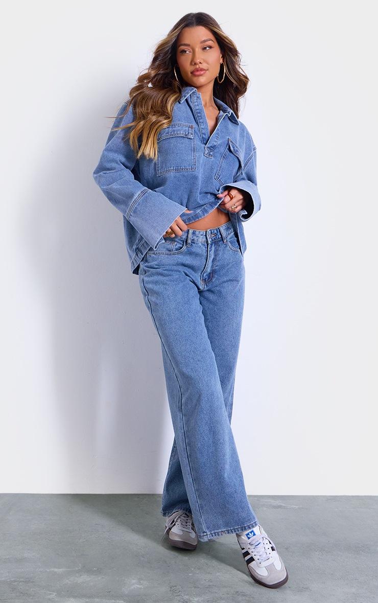 Pretty Little Thing Vintage Blue High Waist Wide Leg Jeans