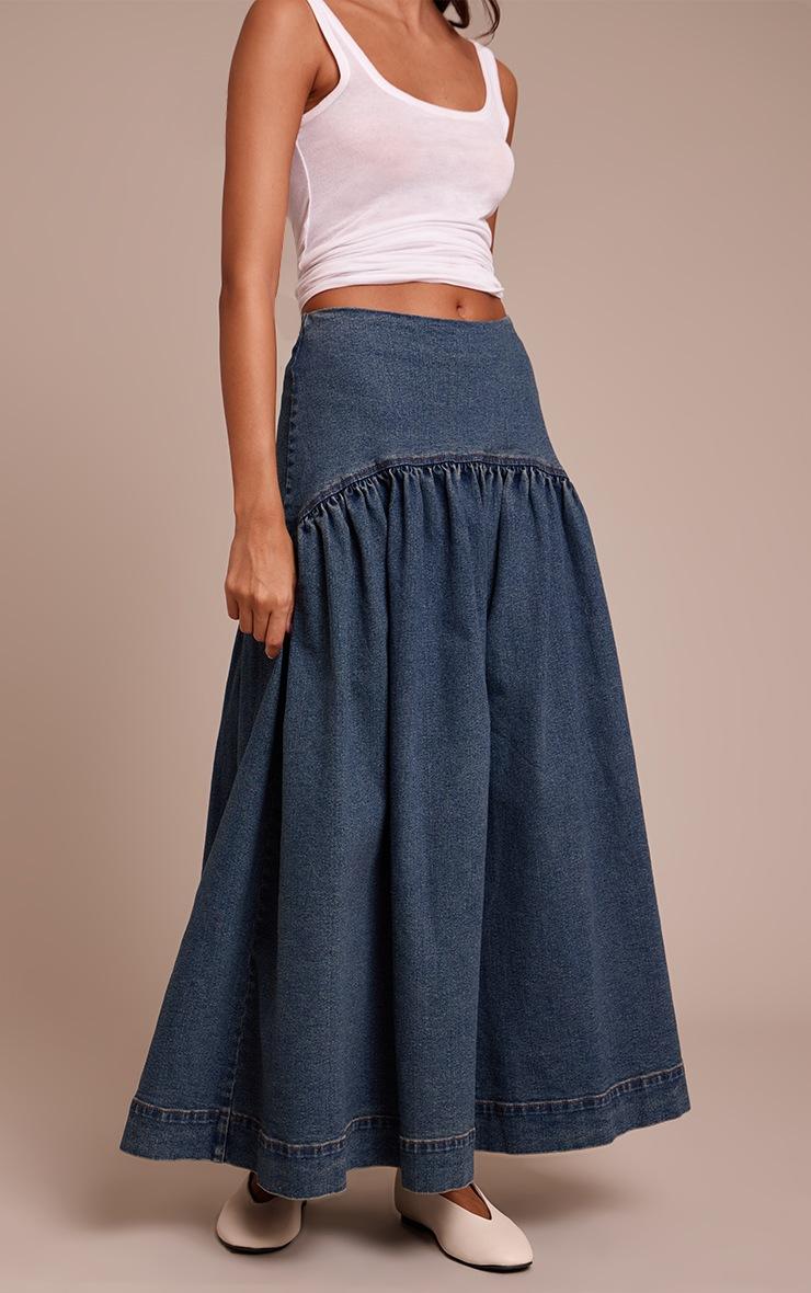 Pretty Little Thing Vintage Denim Frill Detail Floaty Maxi Skirt
