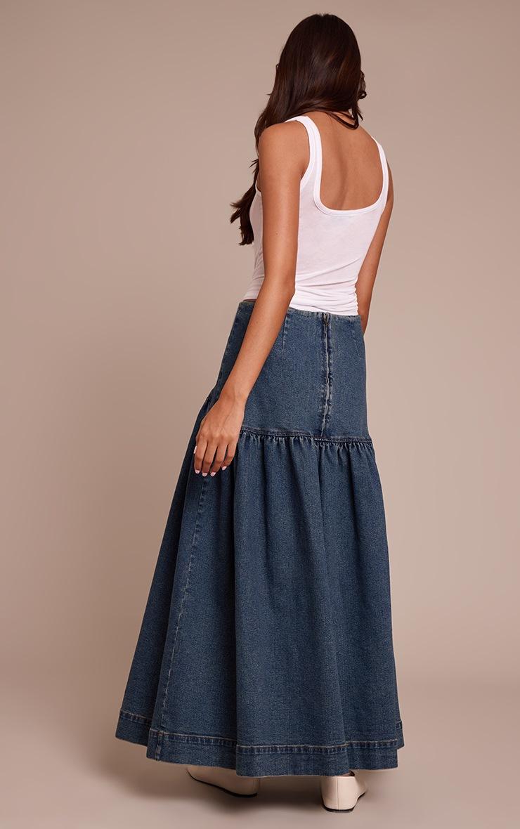 Pretty Little Thing Vintage Denim Frill Detail Floaty Maxi Skirt