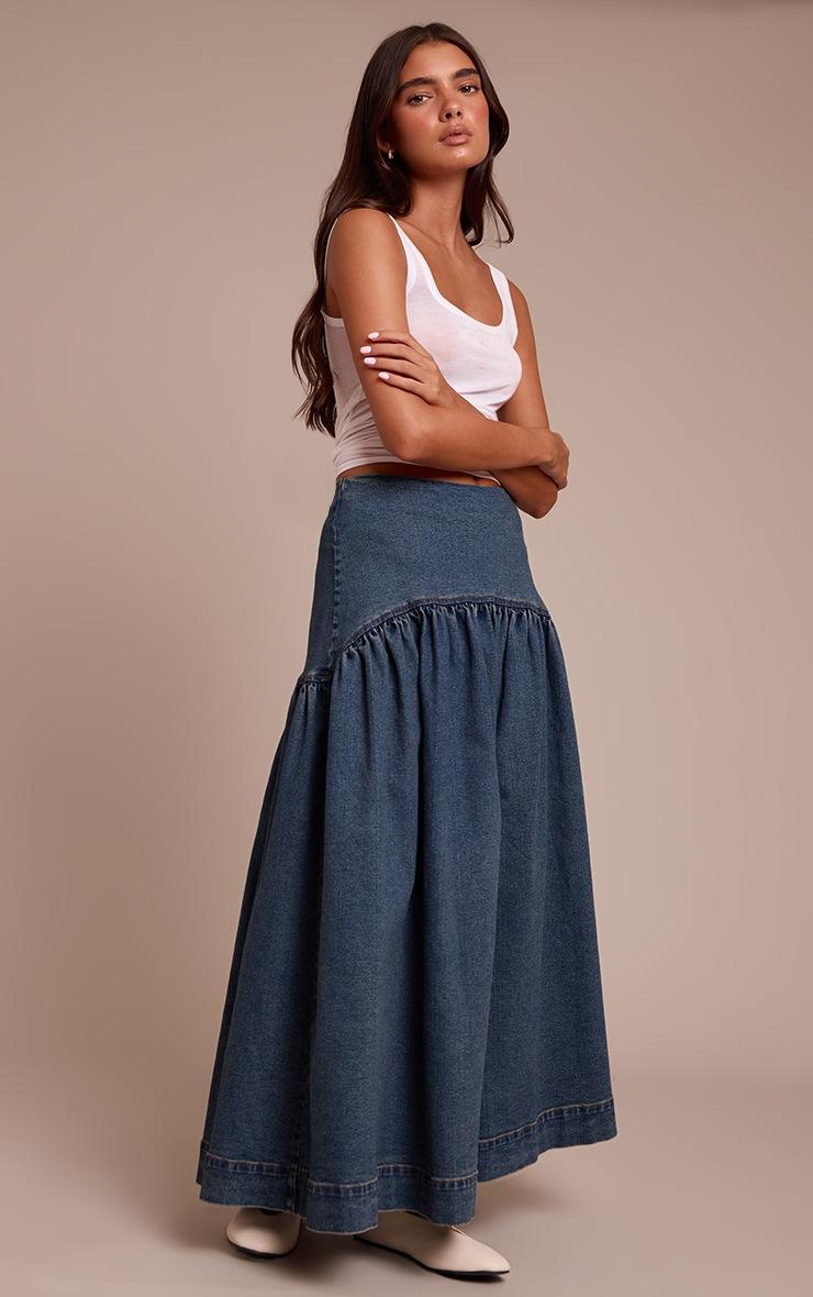 Pretty Little Thing Vintage Denim Frill Detail Floaty Maxi Skirt