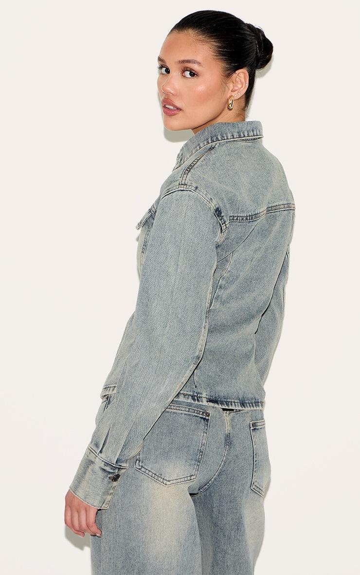 Pretty Little Thing Vintage Long Sleeve Cinch Waist Denim Jacket